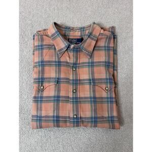 Polo Ralph Lauren Men's Peach Plaid LS Western Snap Up Flannel Shirt - XXL EUC